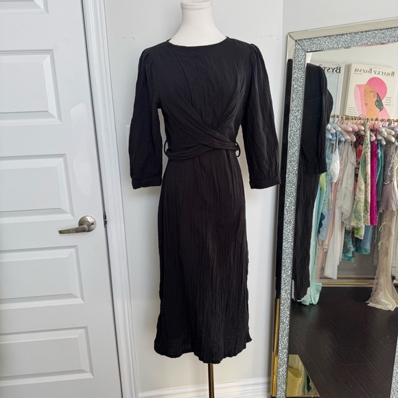 Elegant Zara Black cotton wrap style Midi Dress S - Picture 3 of 6